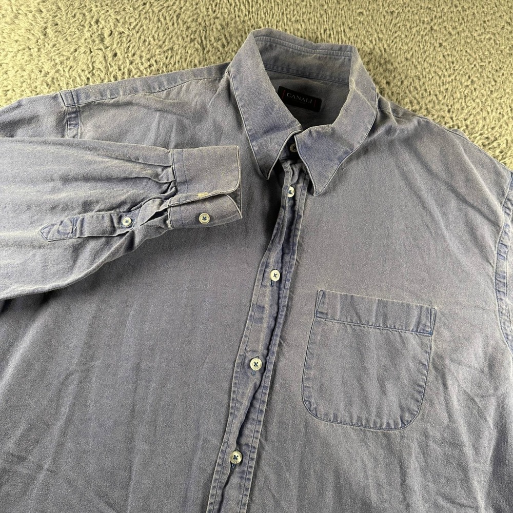 Canali Shirt Mens XXL Button Down Long Sleeve Cotton Light Blue Made in‎ Italy